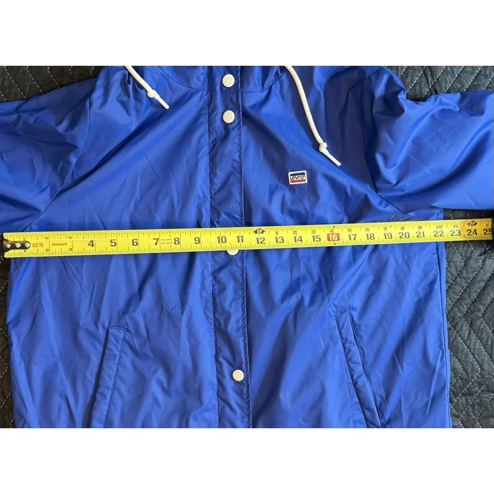 Levi's Jacket Mens L Blue Hooded Nylon Windbreaker Lined Snap Front 90s